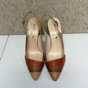 Nina Slingback Heels Women 8.5 Tan Brown Colorblock Pointed Toe